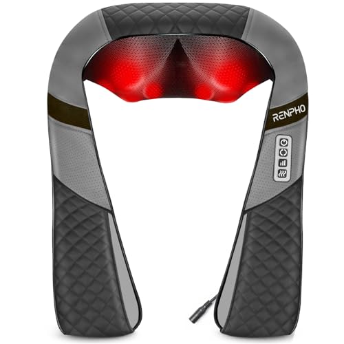 RENPHO Massajador de pescoço e ombros com calor, massageador cervical e costas, rotação 3D, massagem elétrica de tecido profundo, relaxamento para pescoço e ombros em casa, escritório ou carro