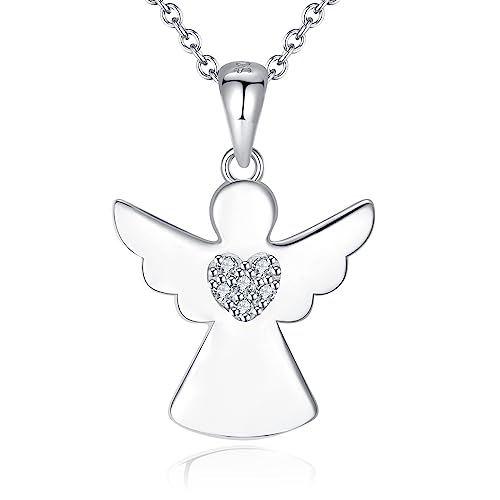 Jrêveinfini Colar anjo da guarda mulher menina prata de lei 925, pingente colar da sorte, presente original aniversário mulher menina com caixa de presente