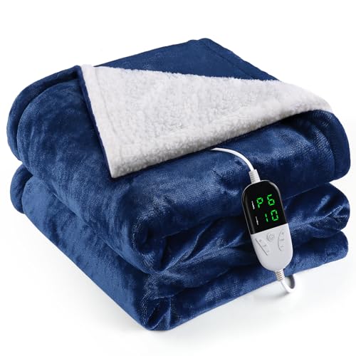 OneAmg Manta elétrica lombar, almofada elétrica, 133 x 155 cm, temporizador de 10 horas e 6 níveis de aquecimento, desliga automático, lavável à máquina, controlo remoto digital manta térmica azul