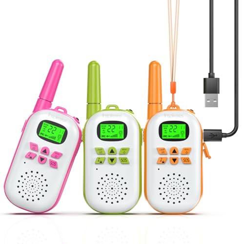 Inspireyes - Walkie-talkie infantil recarregável, 48 horas de autonomia, alcance de 3 quilómetros, presente de aniversário para meninos e meninas, brinquedo de exterior para idades de 3 a 12 anos