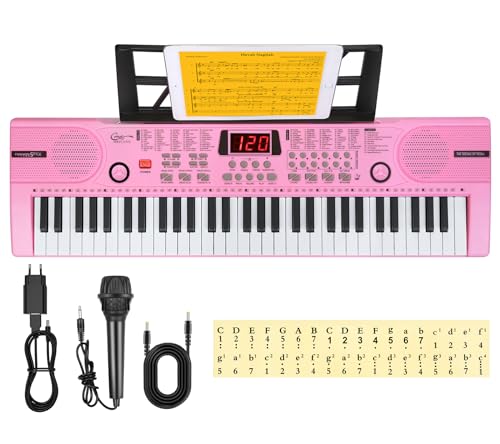 Teclado de piano eletrónico de 61 teclas, com acompanhamento automático, portátil, digital, com suporte e microfone, presente para meninos e meninas