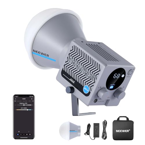 NEEWER HS60B Mini luz vídeo com controlo de aplicativo, 60 W portátil bicolor iluminação COB LED holofote candeeiro contínuo estúdio fotográfico com 35000 lux/1 m 2700-6500K 0-100 % PWM atenuação