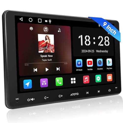 ATOTOZONE A5L Rádio Android 2 DIN de 9 polegadas, Android auto/CarPlay sem fio, ecrã tátil navegação GPS WiFi, DSP EQ de 24 bandas, Bluetooth, USB, FM/Am, 2G + 32G