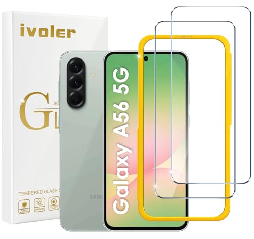 ivoler 2 peças protetor de ecrã para Samsung Galaxy A56 5G, com moldura de instalação, vidro temperado de 9H dureza, anti-riscos, sem bolhas