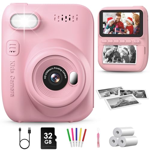 GREENKINDER Câmara com fotos infantis instantâneas, 3,0 polegadas 14 MP câmara fotográfica infantil com cartão de 32 GB e papel de impressão, HD 1080P câmara instantânea para meninos e meninas 3 a 12