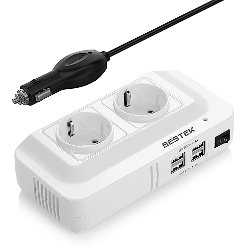 Inversor de corrente 200 W 12 V a 220 V BESTEK transformador conversor portátil para viagem com 4 saídas USB, 2 AC tomadas (com isqueiro de carro), conversor de onda modificada com proteção, branco