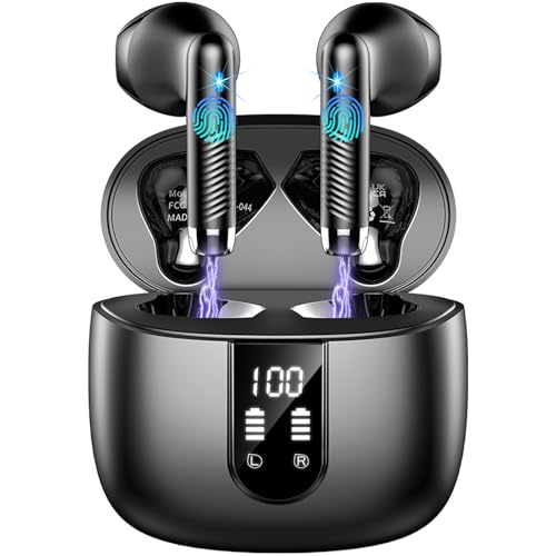 Auriculares sem fios Bluetooth, auriculares Bluetooth 5.4 HiFi estéreo, 56H capacetes sem fios Bluetooth com ENC redução de ruído, ecrã LED, USB-C, controlo tátil, IP7 à prova d'água