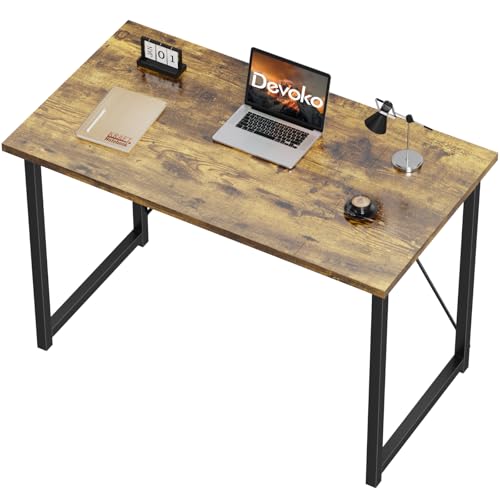 Devoko Pequena mesa para computador, 100 x 50 x 73 cm secretária, mesa de escritório em casa, mesa para computador portátil, mesa de design industrial castanho