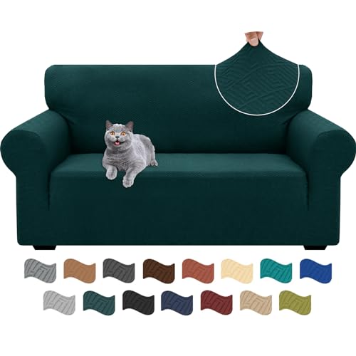 Ystyle Capa para sofá de 2 lugares ajustável, capas para sofá elástico, capa de sofá anti-gatos cães, sofá cover com apoios de braços, Jacquard capas cobertura sofá antiderrapante lavável, verde