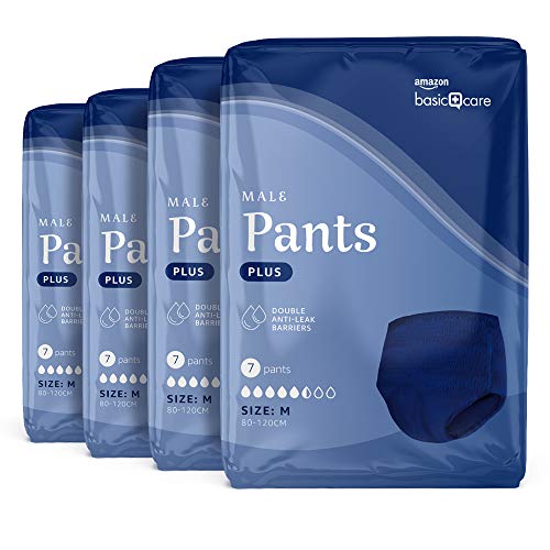 Amazon Basic Care Calças homem Plus M 28 unidades, 4 pacotes de 7, azul