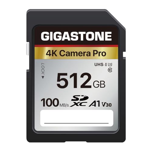 Gigastone - Cartão de memória SDXC de 512 GB, câmara Pro série 4K, velocidade de transferência de até 100 MB/s. Compatível com câmara Canon Nikon Sony câmara de vídeo, A1 V30 UHS-I classe 10 para 4K