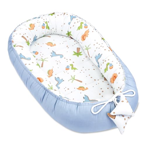 Ninho bebé recém-nascido 90 x 50 cm, casulo de colecho redutor berço algodão cuco ideal para gôndola moisés e viagem perfeita para meninos e meninas, dinossauro azul