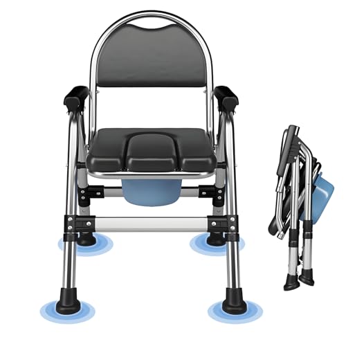 Cadeira WC para idosos, cadeira de duche para inválidos, dobrável sanita portátil para adultos, cadeira urinal e de casa de banho, toucas portáteis, cadeira WC com sanita e assento acolchoado