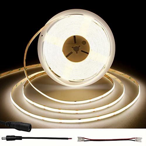 TTWAY Tira LED COB 10 m, faixa LED branca neutra 4000 K 384 LEDs/M, CRI 90+, DC24V, conector COB 8 mm, luz uniforme, tiras LED COB para quarto, decoração do jogo (fonte de alimentação não incluída)