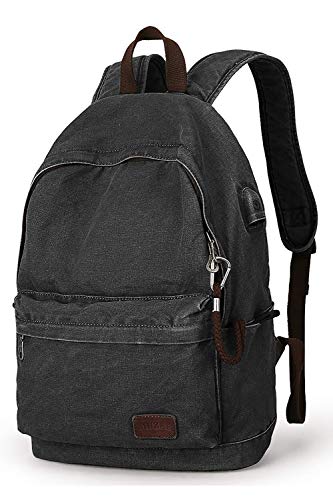 Muzee Mochila de lona para homem mochila estudantil mochila para laptop de 16,5 polegadas, Preto, Portátil