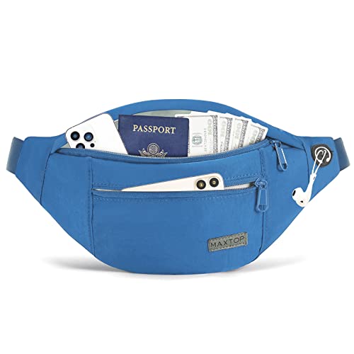 Bolsa de cintura unissexo com conetor para auriculares e 3 bolsos com fecho de correr, cinto ajustável, bolsa para treino ao ar livre, viagens, casual, corrida, caminhadas
