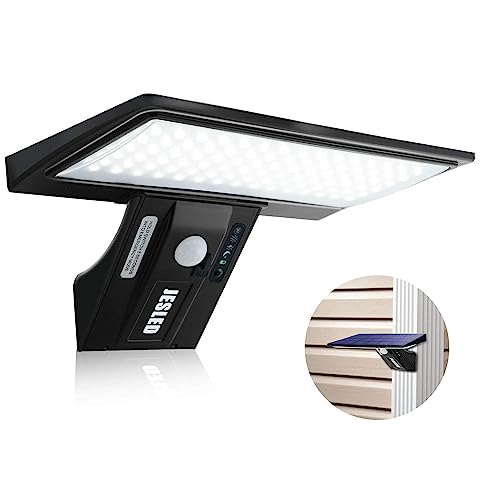 JESLED Luz solar exterior 90 LED, carregamento solar e USB, foco solar potente com sensor de movimento, impermeável com 3 modos inteligentes para jardim, pátio, caminho, escadas