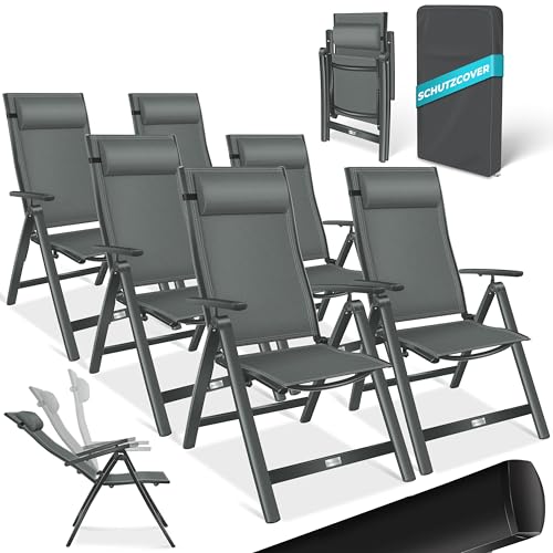 KESSER® Sedia da giardino com schienale alto, com braccioli, em allumínio, com cuscino, regolabile in 7 posizioni, resistente alle intererie, pieghevole, 6 unidades, antracite