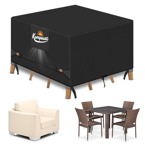 Capa para móveis de exterior impermeável tecido Oxford 900D 135 x 135 x 74 cm, capa de mesa exterior resistente ao vento anti-UV capa protetora móveis e jardim com saídas de ar preto