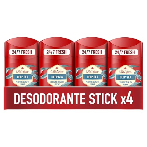 Old Spice Deep Sea Desodorante em barra para homens 4 x 50 ml, fresco 24 horas, todos os dias com uso diário, perfume duradouro, fragrância excecional, proteção contra mau odor