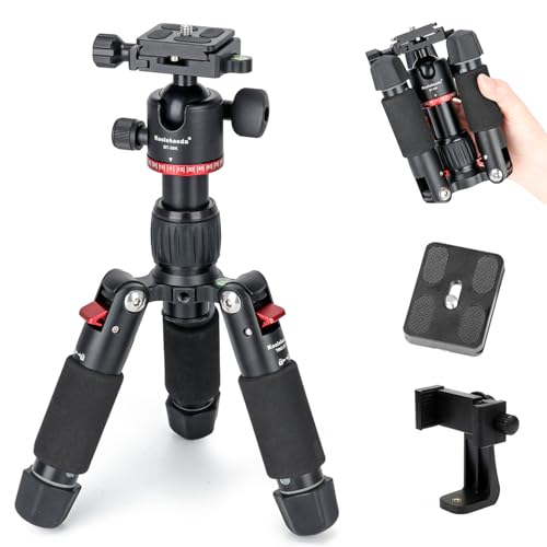Koolehaoda Mini tripé portátil, tripé macro de mesa de 46 cm com cabeça de bola de perfil baixo de 360 ° e duas placas de libertação rápida de 1/4" para câmara DSLR, carregamento até 6 kg