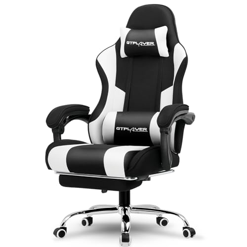 GTPLAYER Cadeira de jogos com massajador ergonómico cadeira Gamer com apoio para os pés encosto de cabeça, cadeira de escritório ergonómica, suporte lombar, cadeira conjunto ajustável em altura