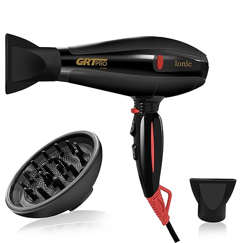 Secador de cabelo profissional iónico 2400 W secador com difusor encaracolado e 2 bicos, 40 milhões de iões negativos anti-encrespamento para casa cabeleireiro sala de estar 3 temperaturas 2