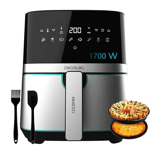 Cecotec Frigideira de ar de 5,5 l com acessórios, Air Fryer, Cecofry Full Inox 5500 Pro com acessórios. 1700 W, sem óleo, digital, tátil, acabamentos em aço inoxidável, PerfectCook, termostato, 8