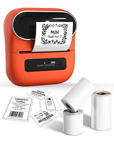 Phomemo Impressora de etiquetas M220 atualização de 3,14 polegadas Bluetooth para códigos de barras, endereços, etiquetagem, correio, com 3 etiquetas de rolo, cor laranja