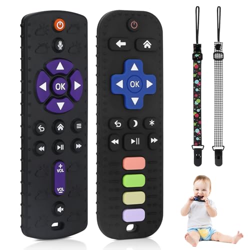 Zikenis 2 peças mordedor de bebé, mordedor de silicone para bebé, acessório de enfermagem sem BPA, com clipe de chupeta, botão, para bebés de 0 a 12 meses (preto e preto)