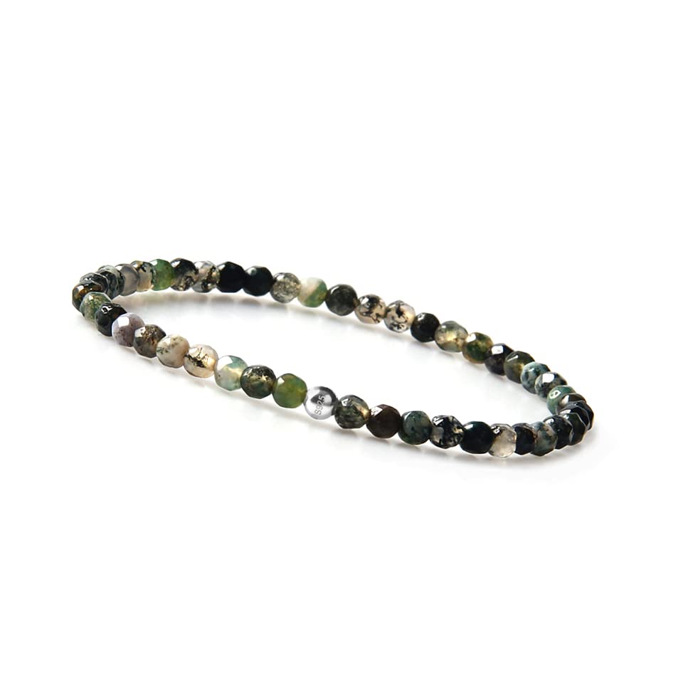 GD GOOD.designs EST. 2015 Pulseira de pérolas para senhoras com pedras naturais genuínas e contas de prata 925 I pulseira de pedras naturais feita de contas facetadas de pedras preciosas de 4 mm
