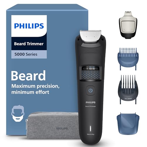 Philips Aparador de barba série 5000, homem, lâminas autoafiáveis, 40 posições ajustáveis, sensor de barba, sistema de apanhador de pelos, 100% impermeável, capa de viagem, BT5765/15
