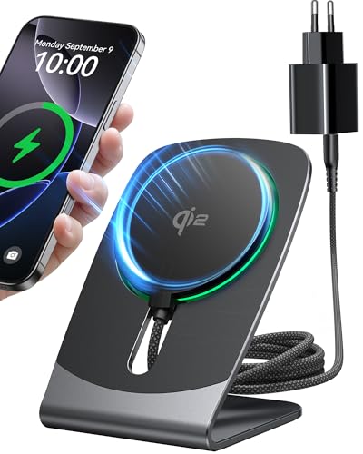 INIU Carregador sem fios compatível com mag-Safe 15W, certificado Qi2 base de carregamento rápido para iPhone 16 Pro Max, 15 Plus, 14, 13 e 12