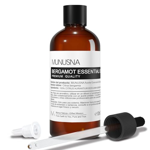 Óleo essencial de ergamota 100 ml, MUNUSNA óleos essenciais naturais puros para humidificador difusor de óleo, óleo de ergamota para bom humor, sabão, velas, massagem, Bergamot Oil