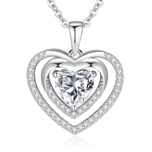Jrêveinfini Colar de coração em prata 925 com zircões brilhantes - jóias elegantes para mulher, design de corações cruzados, ideal para presente de dia dos namorados e aniversários