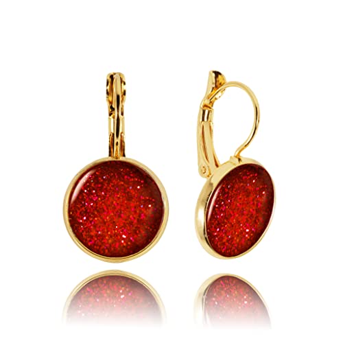Pendientes de Gota Elegantes Clásico Glamouroso Pequeño Redondo Ligero; Joyería para Mujer (Estilo 43 - Rojo Oro)