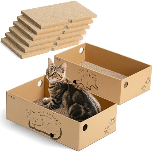 Ycozy Raspador para gatos com 2 caixas e 6 tábuas de risco, grande XXL, cartão arranhador de dupla face para gatos, cartão intercambiável, resistente