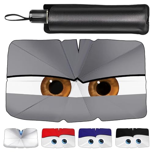 Zuquik Para-sol universal para carro, para Sedan, SUV, monovolumes, com design de olhos encantadores, inclui saco de armazenamento, proteção UV e térmica, 145 x 79 cm, cinzento