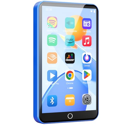 Leitor MP3 de 80 GB com Wi-Fi Bluetooth, ecrã táctil IPS de 4 polegadas, leitor de música para crianças, leitor MP4 Android com Spotify, audiível, Amazon Music, Deezer (Blue)