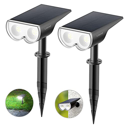 Linkind Luzes solares LED para exterior e jardim, holofote solar com sensor de luz, branco frio, 6500 K, 650 lm, lâmpada solar impermeável IP67 para iluminação de caminhos, pátio, terraço, relva e