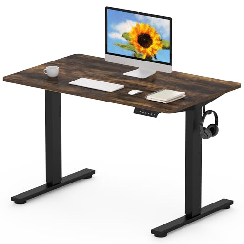 FLEXISPOT EN1 MAX, 120 x 80 cm, secretária elevável elétrica com placa inteira mesa de elevação, Standing Desk, mesa elevável secretária com 2 ganchos e 4 funções de memória