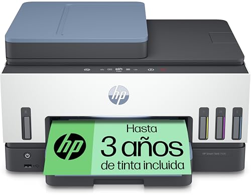 HP Smart Tank 7606 28C03A Impressora A4 multifunções com depósito de tinta recarregável, impressão a cores, scaner, copiadora, fax, Wi-Fi, HP Smart App, branco e azul