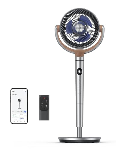 Dreo Ventoinha de pé, 80 pés de grau, ventilador de pedestal para toda a sala, ventiladores oscilantes de 120 ° + 120 ° com controlo remoto/voz/Wifi/Alexa, 8 configurações de velocidade, prateado