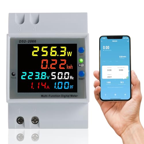 BOSYTRO Wifi Medidor de energia, contador de energia monofásico, medidor de energia digital 6 em 1 AC40 ~ 300 V 100 A voltímetro amímetro trilho din, adequado para medição do consumo elétrico