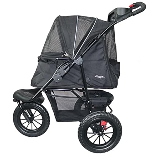 PETIQUE Chinook Carrinho de luxo para cães, dobrável com uma mão, pneus de EVA de 12 polegadas dianteiros e traseiros para maior conforto, encadernação refletora, suporta animais de estimação