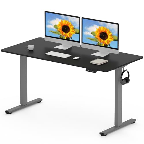 FLEXISPOT EN1 MAX, 140 x 80 cm, secretária elevável elétrica com placa inteira mesa de elevação, Standing Desk, mesa elevável secretária com 2 ganchos e 4 funções de memória
