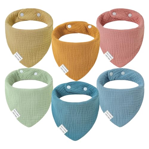 Yolistar 6 Peças babetes bebé bandanas, com 2 botões de pressão ajustáveis, musselina para bebé, macia e absorvente, recém-nascido algodão bebé, babetes Drool para meninos e meninas, multicolorido