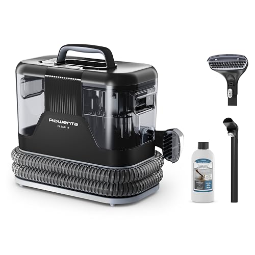 Rowenta Clean It, Aspirador de estofos multiusos, grande reservatório removível de 1,8 L de água limpa e 1,5 L de água residual, design compacto, 12,5 kPa, 400 W, auto-limpeza, branco e preto, IN5010
