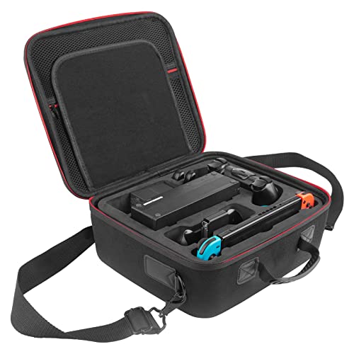 Funda Compatible con Nintendo Switch OLED, Gran Capacidad Estuche Dura de Transporte para la Consola, La Base de la Switch, Adaptado, Strap Joy-con, Control Pro, 21 Cartuchos de Juegos y Accesorios