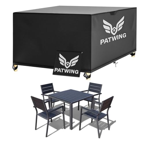 PATWING Capa para móveis de exterior impermeável, 600D Oxford capa de mesa de jardim impermeável, resistente ao vento contra raios anti-UV capa protetora móveis e jardim (120 * 120 * 72 cm)